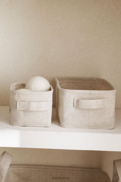 Zara unisexo caja organizadora de algodon y lino BDP8J1712 accesorios beige claro