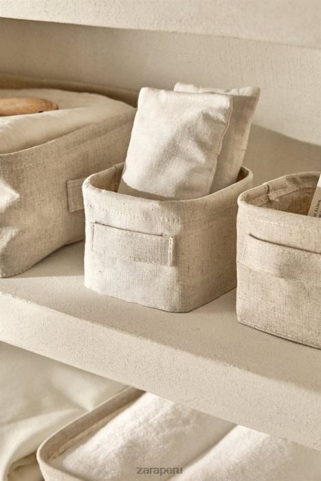 Zara unisexo caja organizadora de algodon y lino BDP8J1712 accesorios beige claro