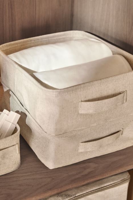 Zara unisexo caja organizadora de algodon y lino BDP8J1712 accesorios beige claro