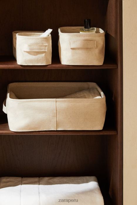 Zara unisexo caja organizadora de algodon y lino BDP8J1712 accesorios beige claro