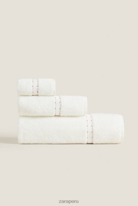 Zara unisexo toalla de algodón con borde bordado BDP8J1705 accesorios ostra blanca