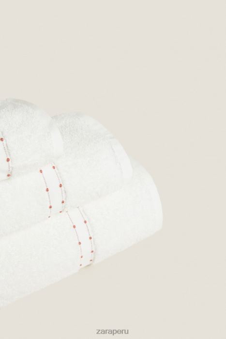 Zara unisexo toalla de algodón con borde bordado BDP8J1705 accesorios ostra blanca
