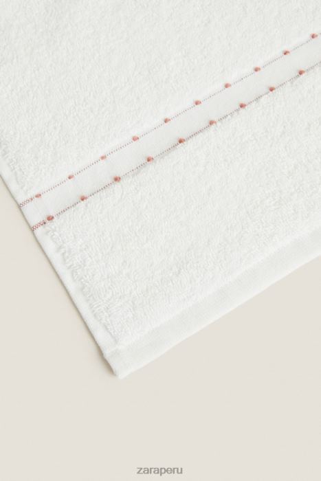 Zara unisexo toalla de algodón con borde bordado BDP8J1705 accesorios ostra blanca