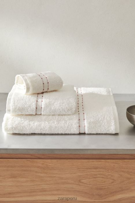 Zara unisexo toalla de algodón con borde bordado BDP8J1705 accesorios ostra blanca