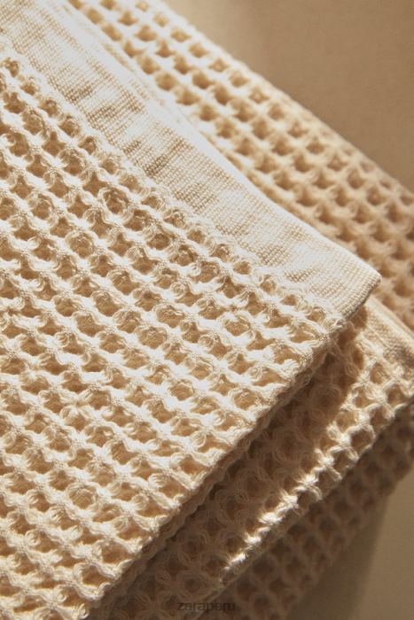 Zara unisexo toalla de algodón con textura tipo gofre BDP8J1721 accesorios beige claro