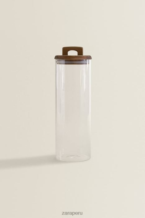 Zara unisexo Tarro de almacenamiento de madera y vidrio de borosilicato. BDP8J1685 accesorios beige claro