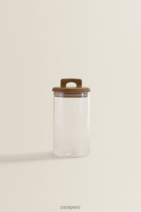 Zara unisexo Tarro de almacenamiento de madera y vidrio de borosilicato. BDP8J1685 accesorios beige claro