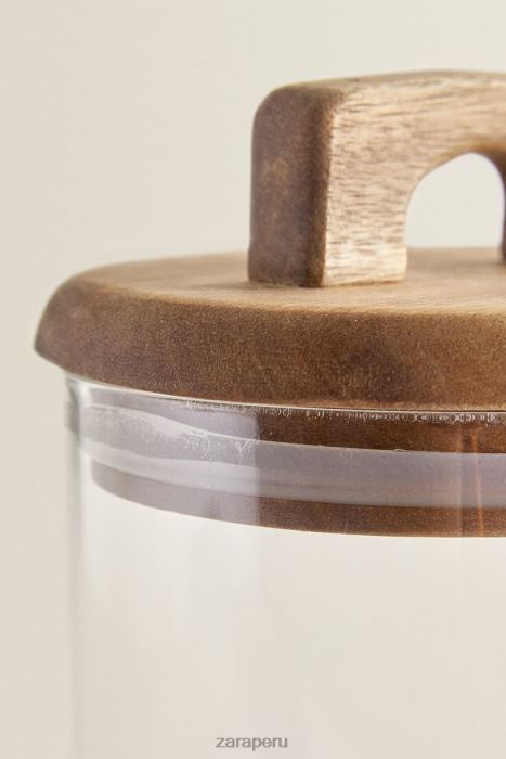 Zara unisexo Tarro de almacenamiento de madera y vidrio de borosilicato. BDP8J1685 accesorios beige claro