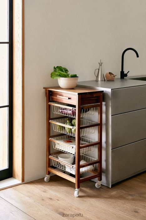 Zara unisexo muebles de almacenamiento de madera y metal con ruedas BDP8J1680 accesorios beige claro