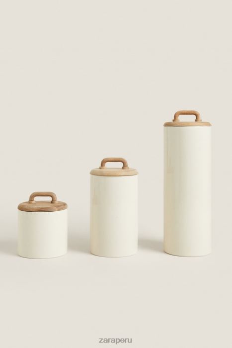Zara unisexo tarro de cerámica y madera BDP8J1689 accesorios crema