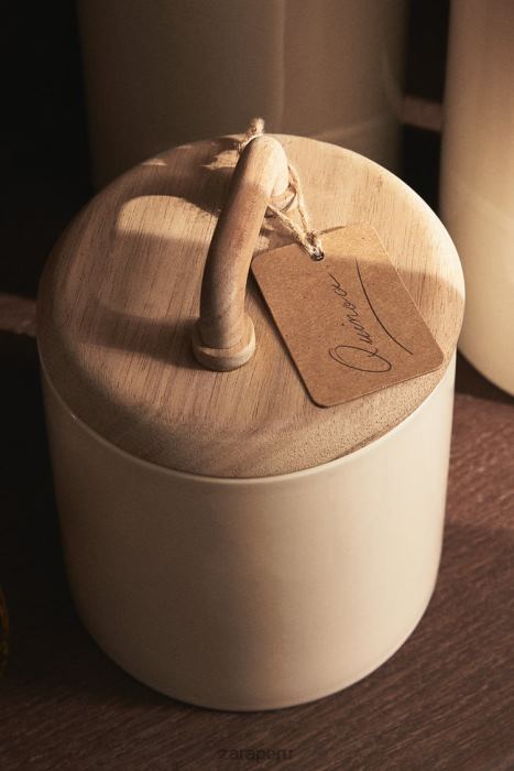 Zara unisexo tarro de cerámica y madera BDP8J1689 accesorios crema