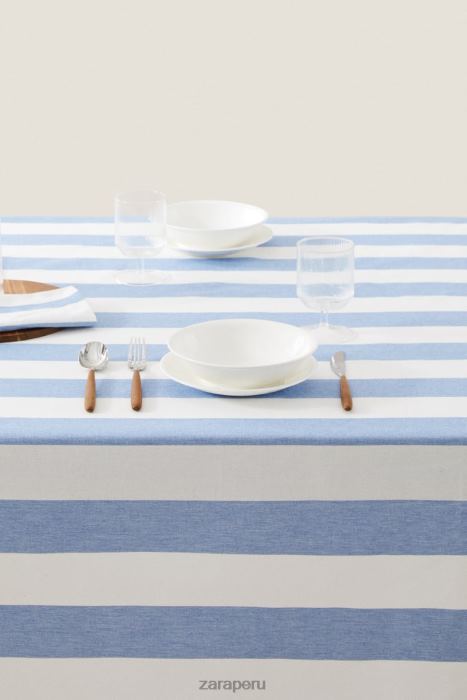 Zara unisexo mantel de algodón a rayas BDP8J1666 accesorios azul