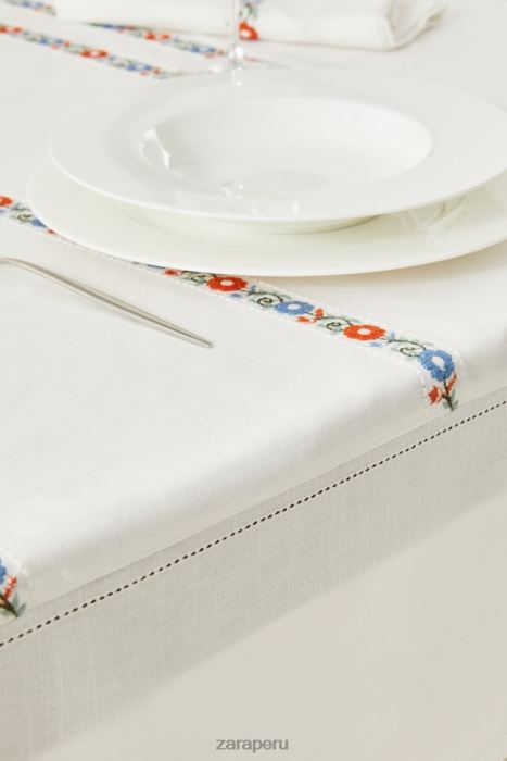 Zara unisexo mantel de algodón bordado BDP8J1662 accesorios blanco