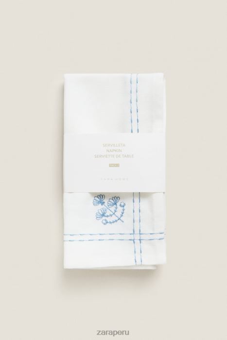 Zara unisexo servilleta con bordado floral BDP8J1677 accesorios azul