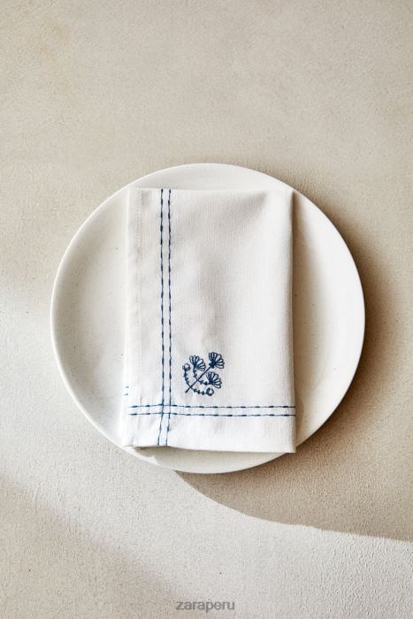 Zara unisexo servilleta con bordado floral BDP8J1677 accesorios azul