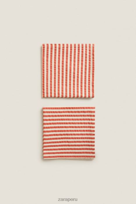 Zara unisexo servilletas a rayas (paquete de 2) BDP8J1671 accesorios rojizo