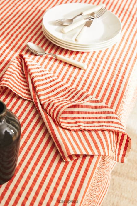 Zara unisexo servilletas a rayas (paquete de 2) BDP8J1671 accesorios rojizo