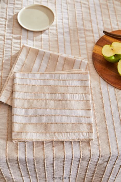 Zara unisexo servilletas de rayas con hilo teñido (paquete de 2) BDP8J1673 accesorios crudo