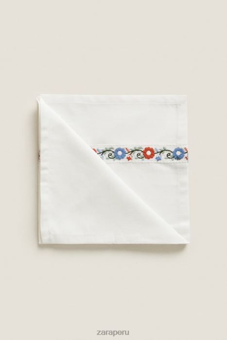 Zara unisexo servilletas de tela bordadas (paquete de 2) BDP8J1663 accesorios blanco
