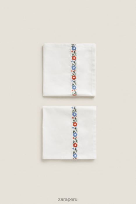Zara unisexo servilletas de tela bordadas (paquete de 2) BDP8J1663 accesorios blanco