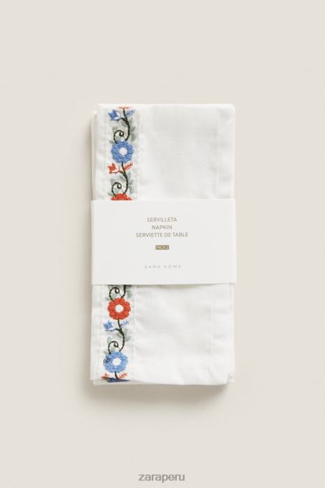 Zara unisexo servilletas de tela bordadas (paquete de 2) BDP8J1663 accesorios blanco