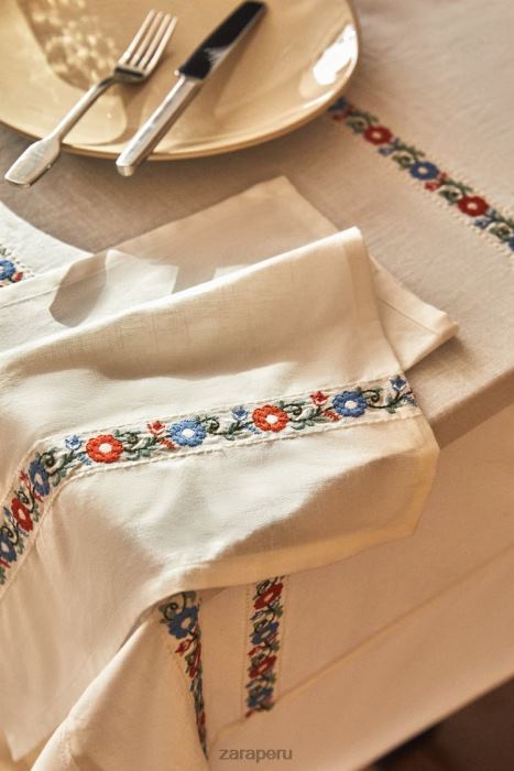 Zara unisexo servilletas de tela bordadas (paquete de 2) BDP8J1663 accesorios blanco