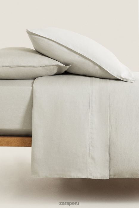 Zara unisexo (140 g/m²) sábana encimera de lino lavado BDP8J1661 accesorios verde claro