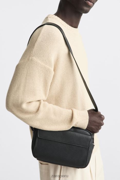 Zara hombres bolsa crossbody granulada BDP8J1332 accesorios negro