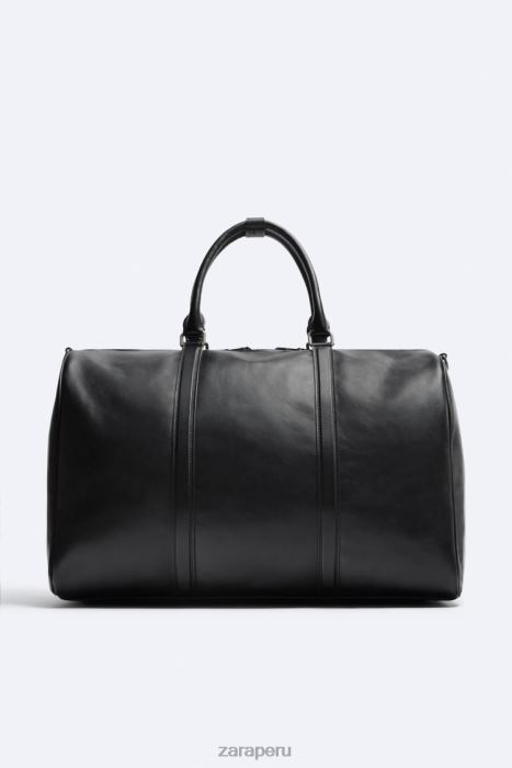 Zara hombres bolsa de lona de cuero suave BDP8J1349 accesorios negro