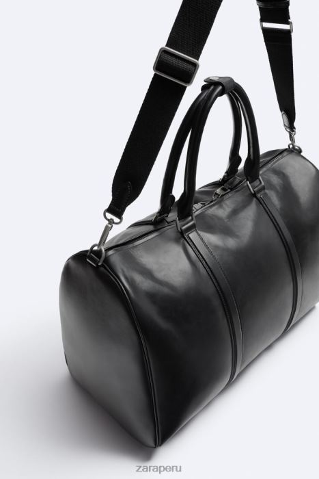 Zara hombres bolsa de lona de cuero suave BDP8J1349 accesorios negro
