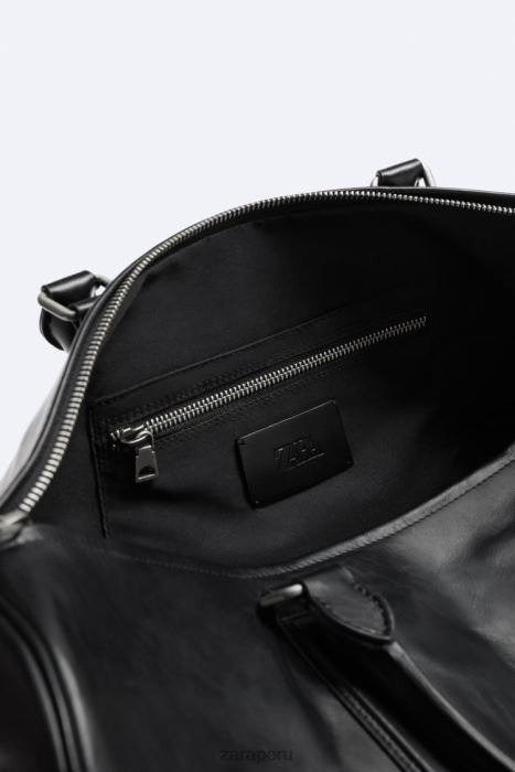 Zara hombres bolsa de lona de cuero suave BDP8J1349 accesorios negro