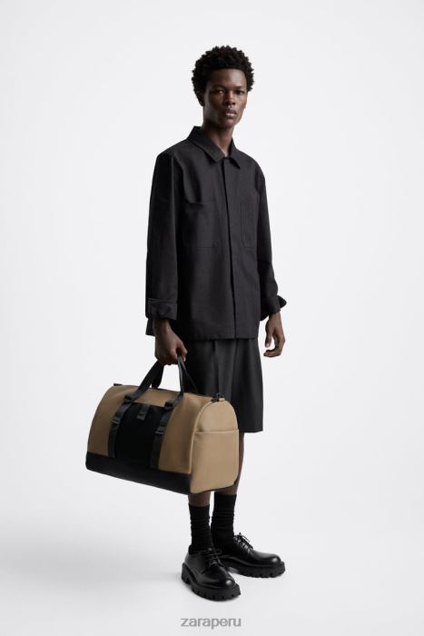 Zara hombres bolsa de lona de goma BDP8J1299 accesorios marrón arena