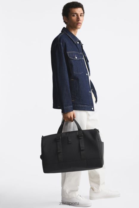 Zara hombres bolsa de lona de goma BDP8J1300 accesorios negro