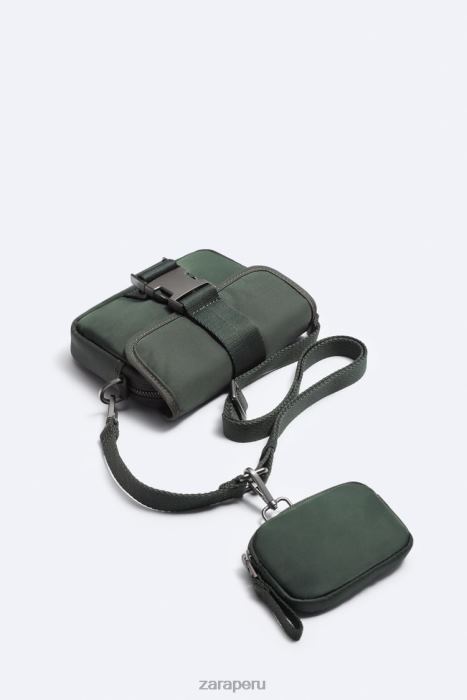 Zara hombres bolso bandolera mini de nailon con monedero BDP8J1346 accesorios verde