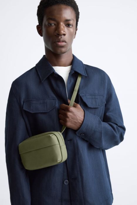Zara hombres bolso crossbody pequeño con solapa de goma BDP8J1305 accesorios verde