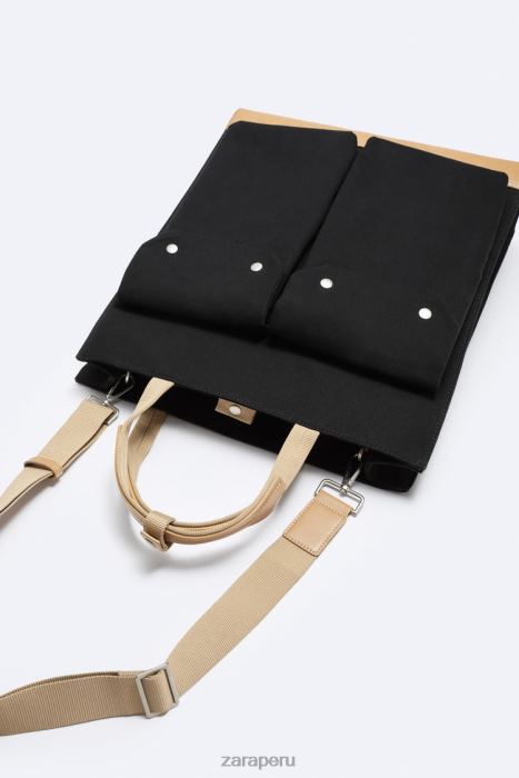Zara hombres bolso shopper con múltiples bolsillos BDP8J1296 accesorios negro