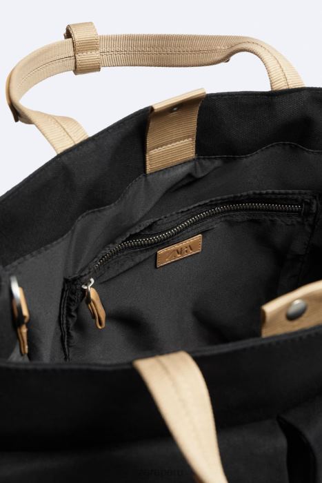 Zara hombres bolso shopper con múltiples bolsillos BDP8J1296 accesorios negro