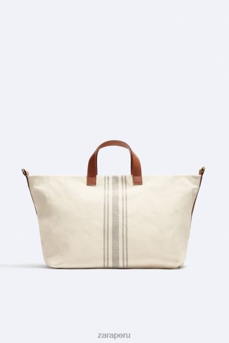 Zara hombres bolso tote de lona/cuero - edición limitada BDP8J1312 accesorios blanquecino