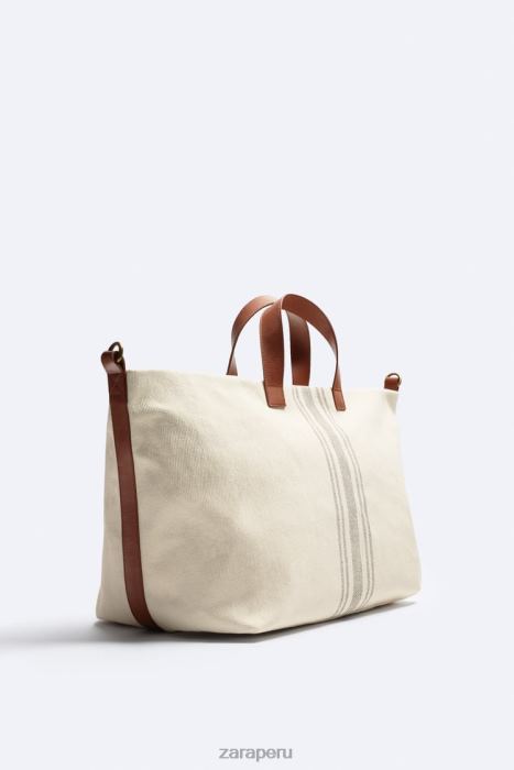Zara hombres bolso tote de lona/cuero - edición limitada BDP8J1312 accesorios blanquecino