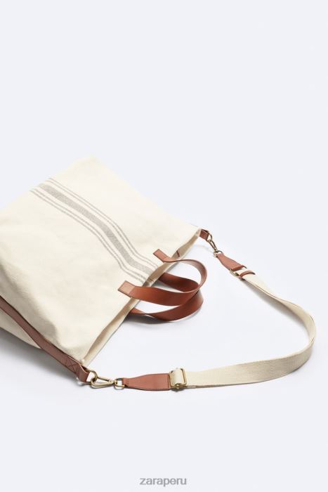 Zara hombres bolso tote de lona/cuero - edición limitada BDP8J1312 accesorios blanquecino