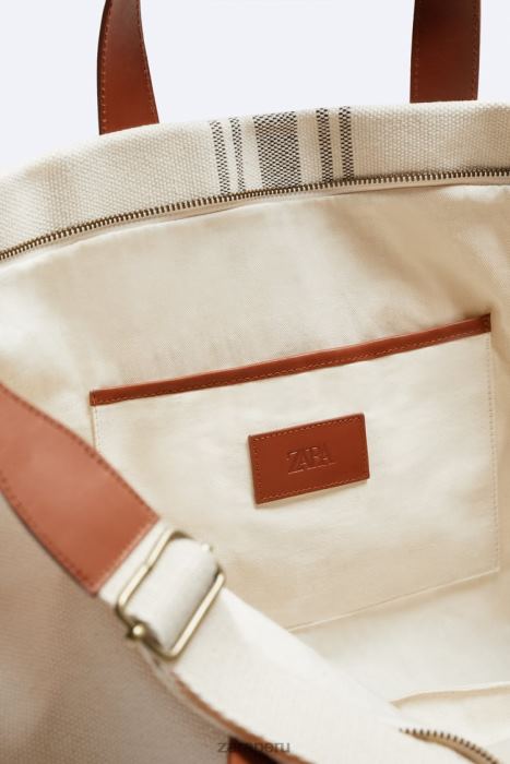 Zara hombres bolso tote de lona/cuero - edición limitada BDP8J1312 accesorios blanquecino