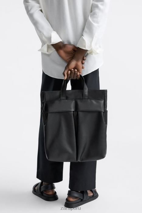 Zara hombres bolso tote suave con dos bolsillos BDP8J1336 accesorios negro