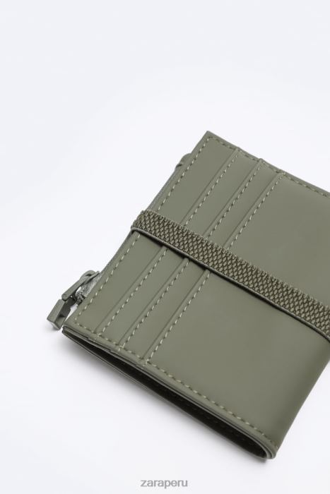 Zara hombres cartera de goma con cremallera BDP8J1341 accesorios verde caqui