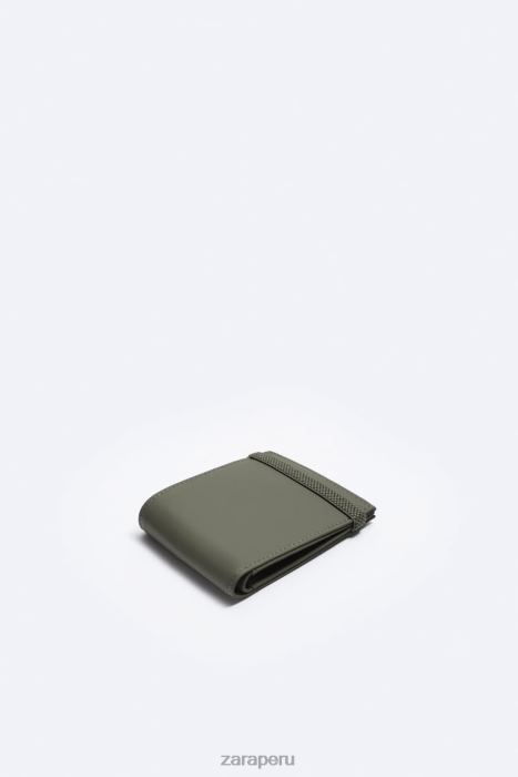 Zara hombres cartera plegable de goma BDP8J1342 accesorios verde caqui