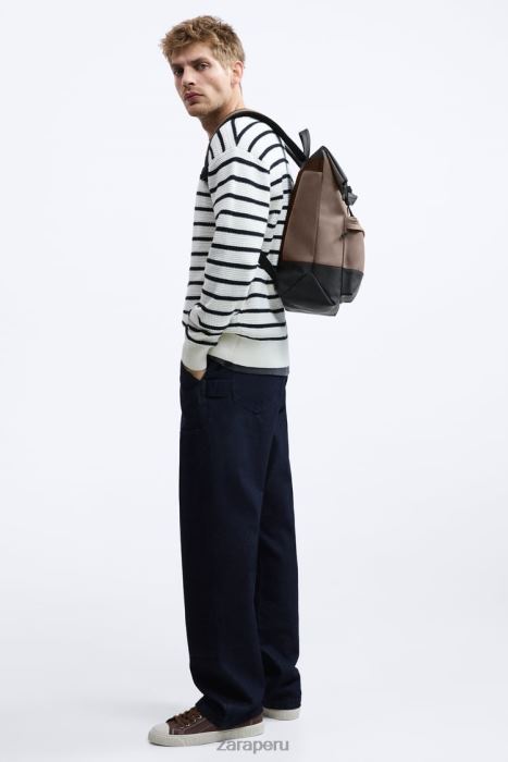 Zara hombres mochila con solapa de goma BDP8J1347 accesorios marrón arena