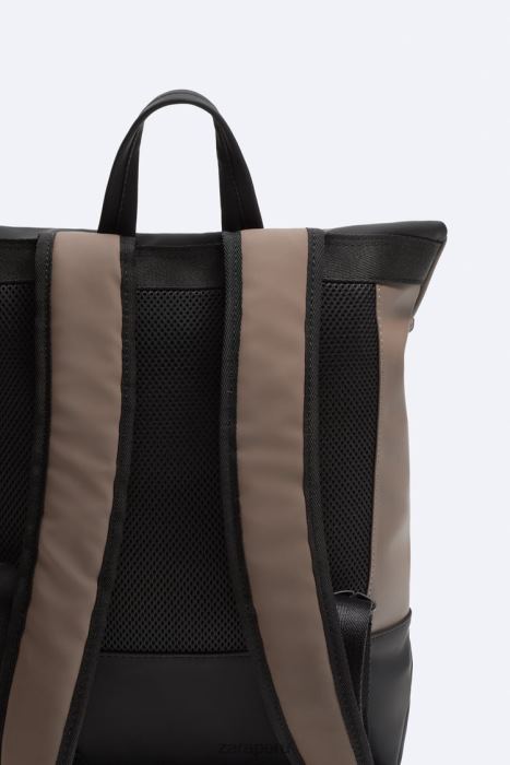 Zara hombres mochila con solapa de goma BDP8J1347 accesorios marrón arena