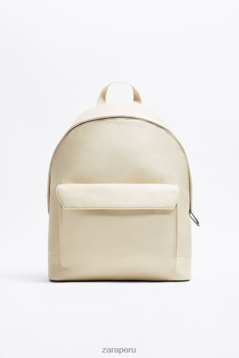 Zara hombres mochila con solapa granulada BDP8J1315 accesorios blanco hueso