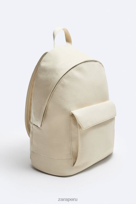 Zara hombres mochila con solapa granulada BDP8J1315 accesorios blanco hueso