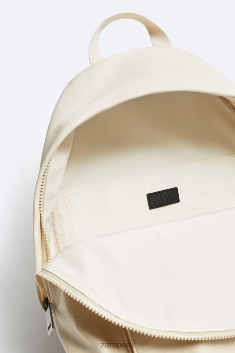Zara hombres mochila con solapa granulada BDP8J1315 accesorios blanco hueso