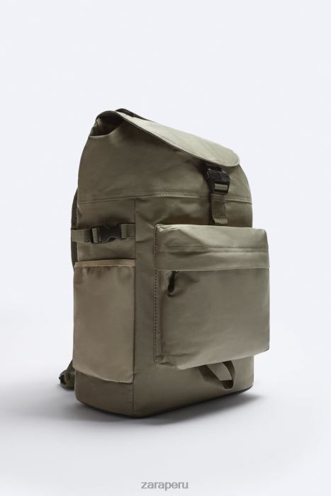 Zara hombres mochila de lona exploradora BDP8J1318 accesorios verde caqui